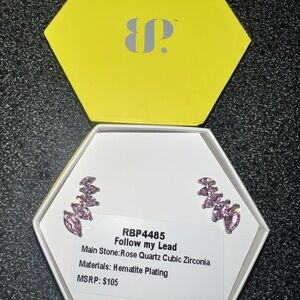 Follow My Lead Ring Bomb Party Earrings Rose Quartz Hematite Plating Crawlers